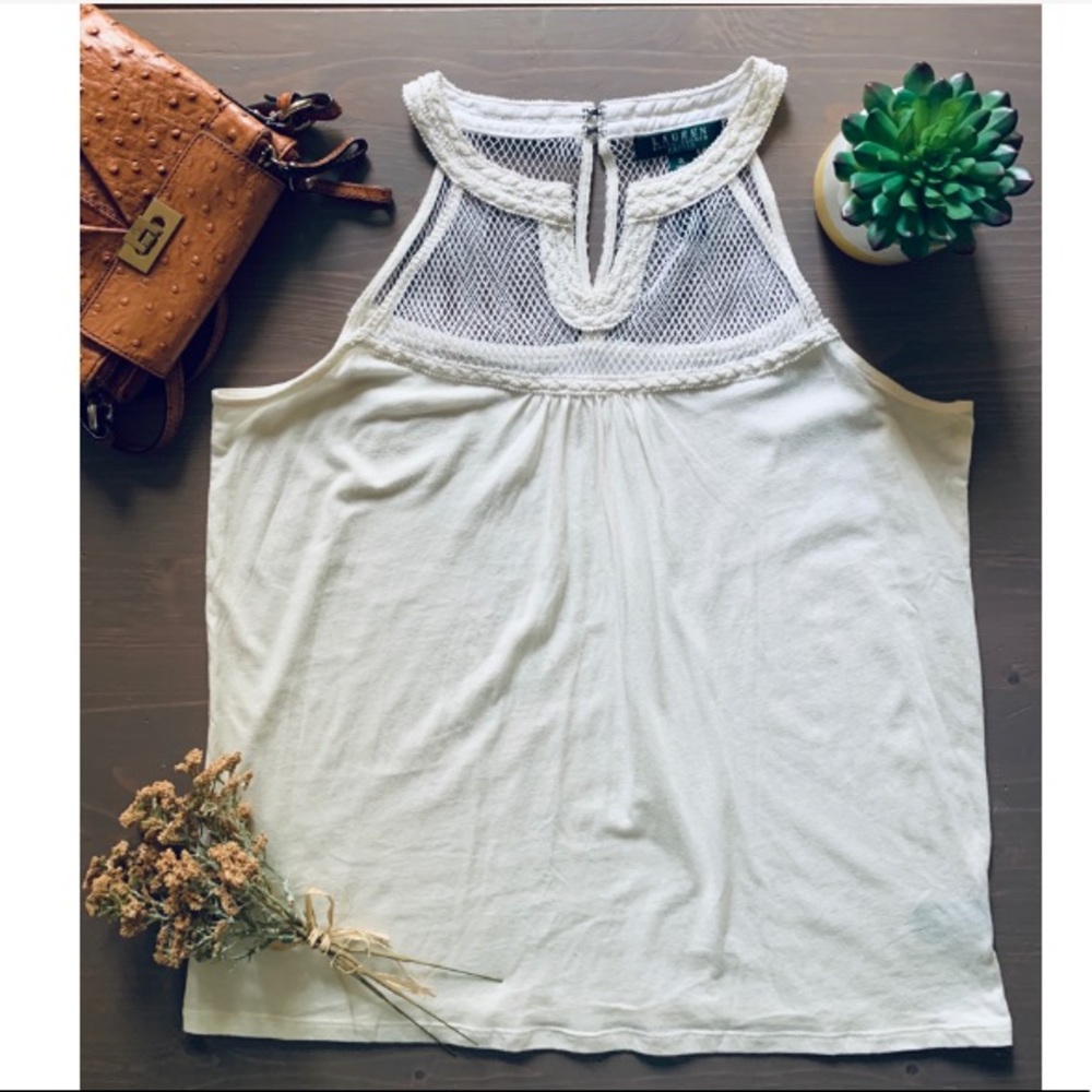 Ralph Lauren High Neck Halter Tank Embroidered